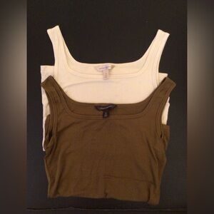 Banana Republic Ribbed Tank Tops - Cream and Olive Green